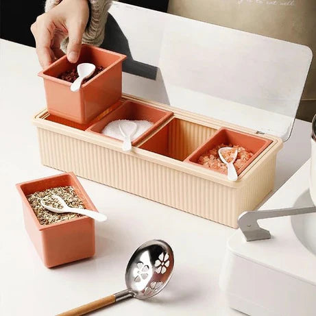 4 Pcs Detachable Masala Box with Spoon & Transparent Lid