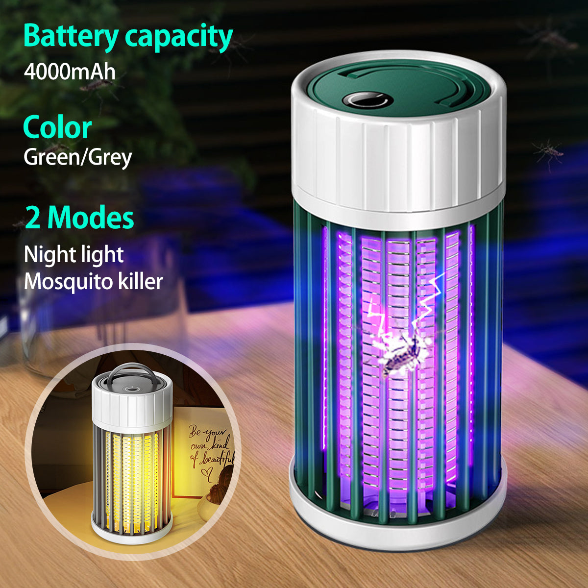 Eummy Portable Electric Bug Zapper Safe Non-toxic Mosquito Killer with Night Light USB Mosquito Fly Trap Repellent Lamp Protection Area Up to 400 Square Feet for Home