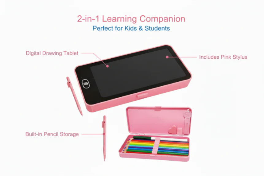 LCD Writing Tablet Pencil Box Drawing Board & Stationery Case for Kids