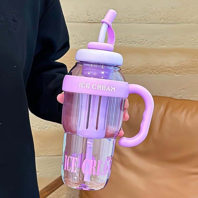 Ice Cream Water Bottle with Straw & Handle BPA-Free Leakproof Tumbler