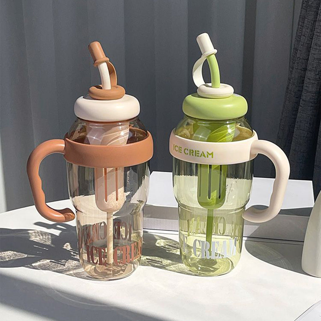 Ice Cream Water Bottle with Straw & Handle BPA-Free Leakproof Tumbler