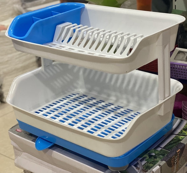 Double Layer Dish Drainer Rack with Storage Box for Kitchen