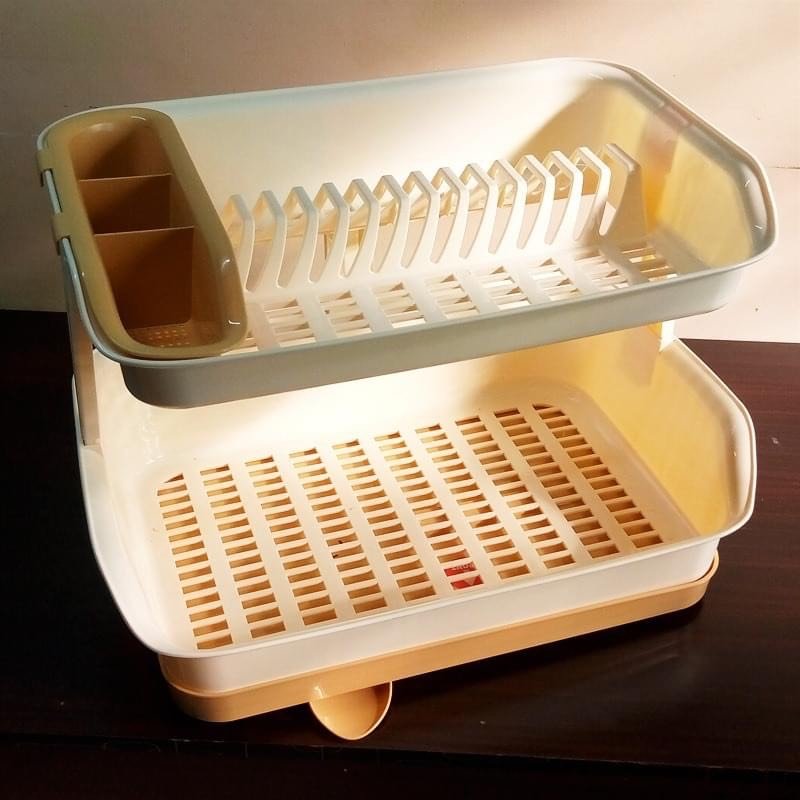 Double Layer Dish Drainer Rack with Storage Box for Kitchen