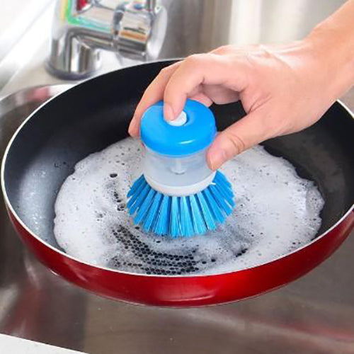 2 Pcs Kitchen Dishwasher Brush With Liquid Soap Dispenser