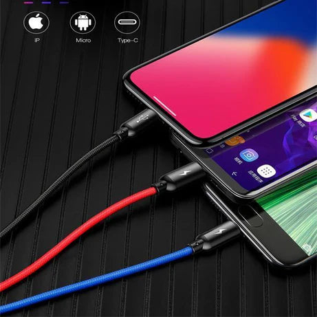 Extendable Data Cable 3 In 1 USB Charge for Micro-USB Type C Wire Portable For Fast Charging