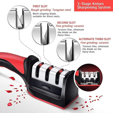 Multi-Function 4 Stages Type Knife Sharpener Handheld with Non-Slip Base for Ceramic Steel and Knives