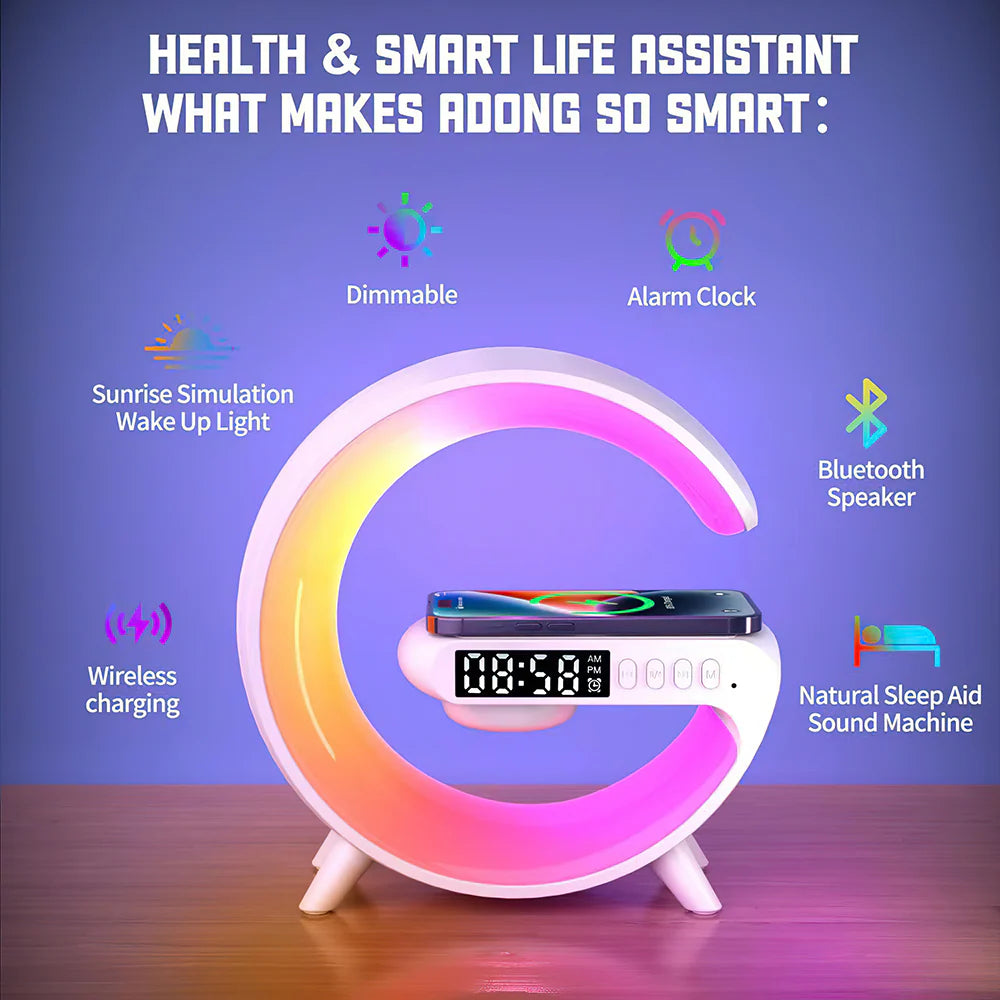 Imported G Shaped RGB Light Table Lamp Bluetooth Speaker With Wireless Charger