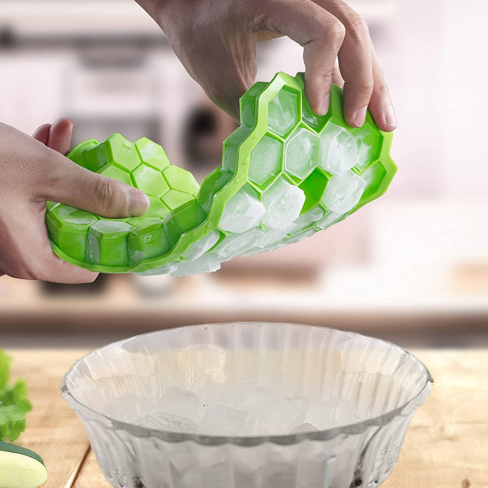 2Pcs Reusable Silicone 37 Cavity Honeycomb Ice Cube Trays Mold BPA Free Ice Maker with Removable Lids