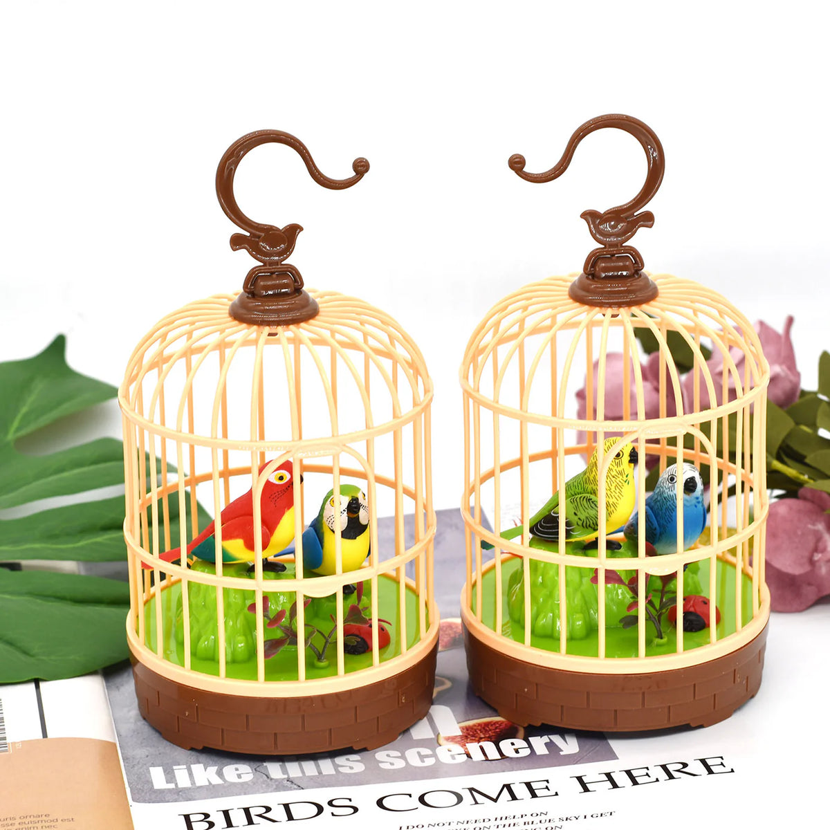 Voice-Controlled Bird Cage Toy with Lights & Sounds for Kids