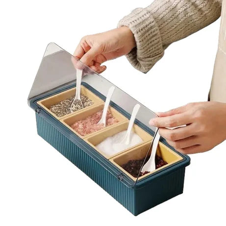 4 Pcs Detachable Masala Box with Spoon & Transparent Lid
