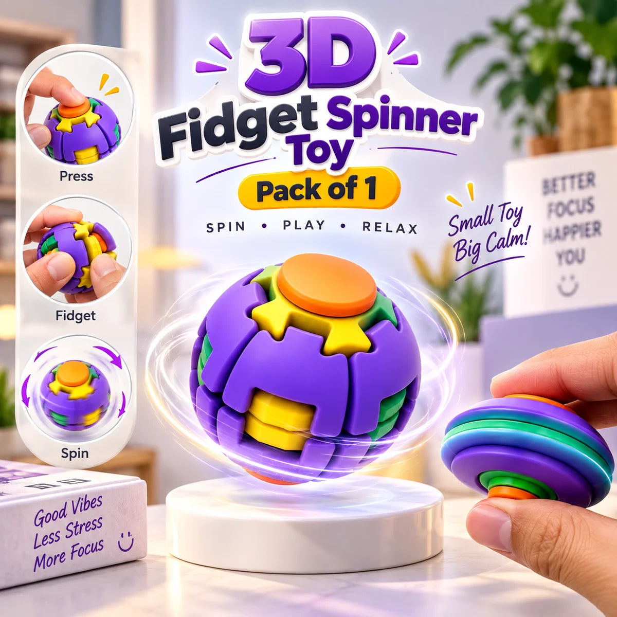 3D Fidget Spinner Ball Toy
