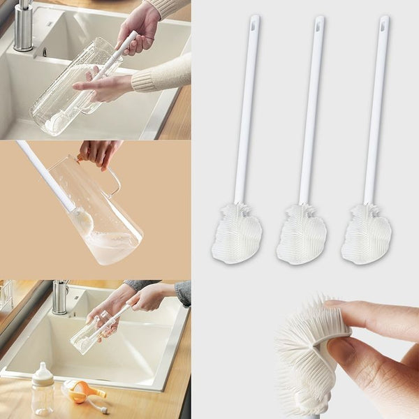 (Pack of 2) Long Handle Silicone Bottle Cup and Jars Cleaning Brush For Home and Outdoor Use