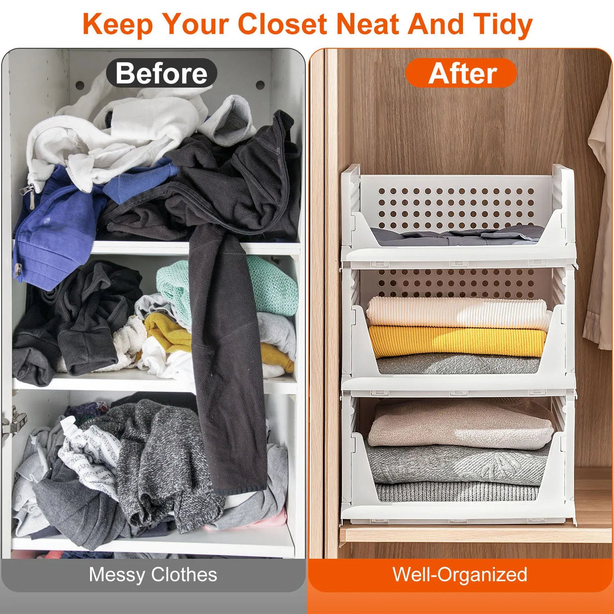 Foldable Storage Bin Stackable Drawer