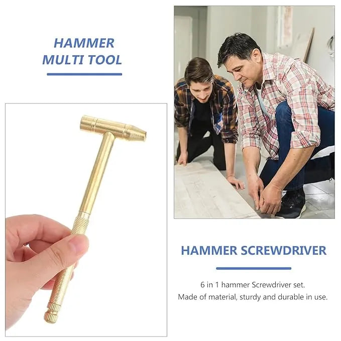 6 in 1 Mini Multifunction Anti-Corrosion and Anti-Rust Copper Hammer & Screwdriver Hand Tools for Repairing tool Mobile Phones, Laptops, Watches