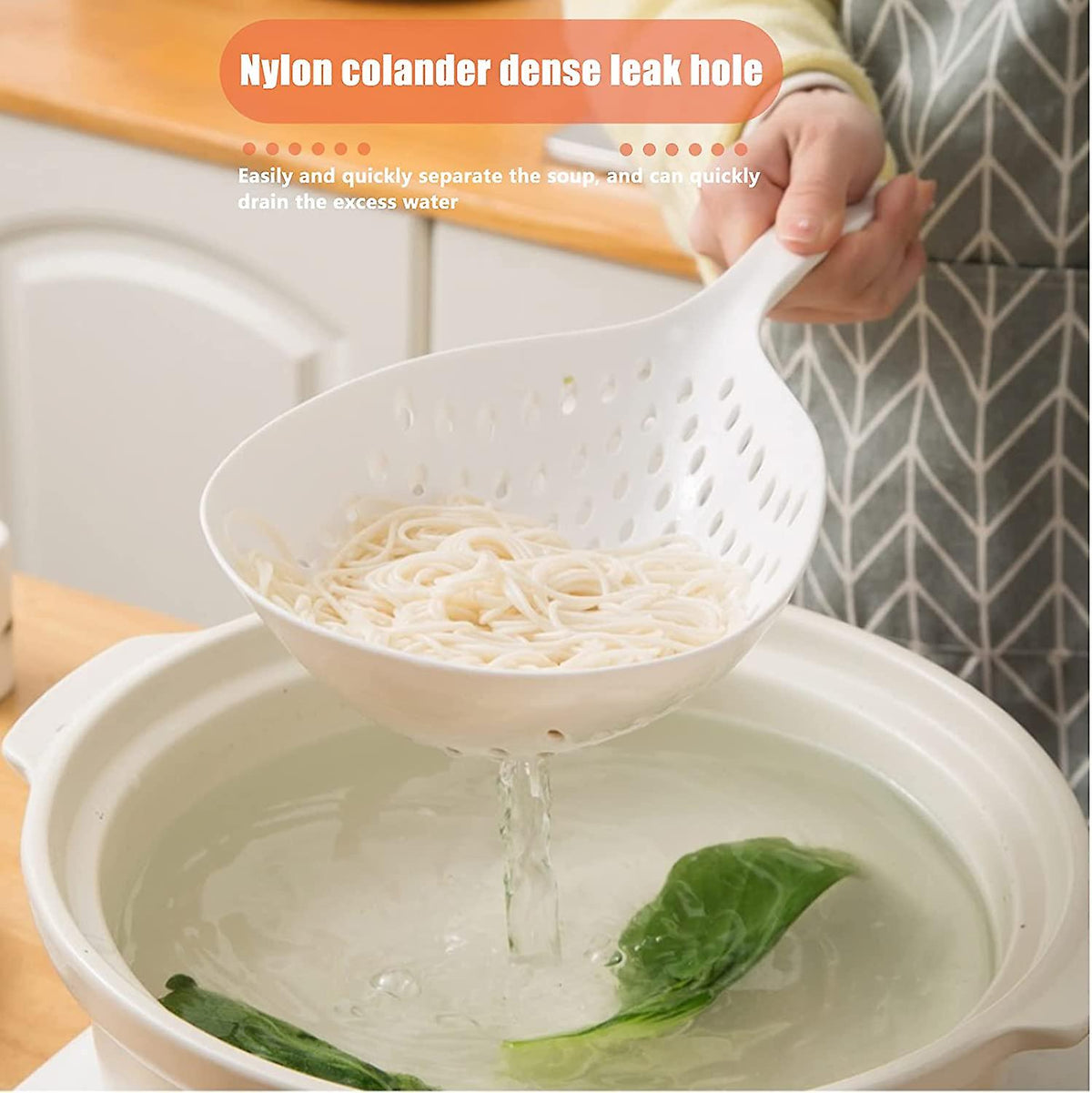 Long Handle Noodle Strainer Scoop for Pasta & Vegetable Cooking