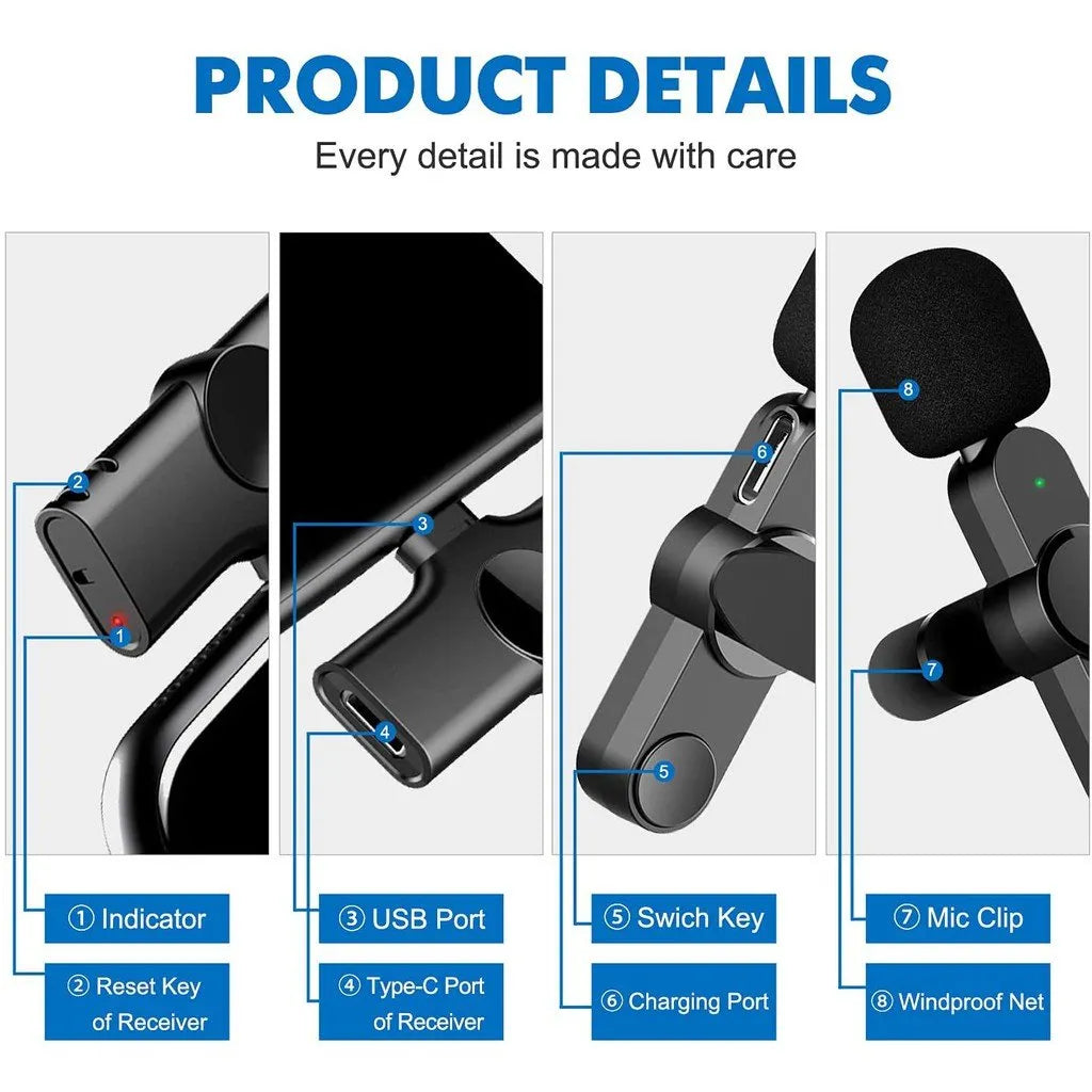 K8 Wireless Mini Microphone with Noise Reduction for Mobile Phones