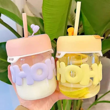 Cute Straw Cup with Insulated Glass Design for Home & Office Use