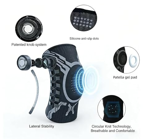 Kneevo Sports Knee Support Brace, Relieves Knee Pain for Men, Women, for Arthritis, Joint Protection Comfort Stability (Black Left,XL)