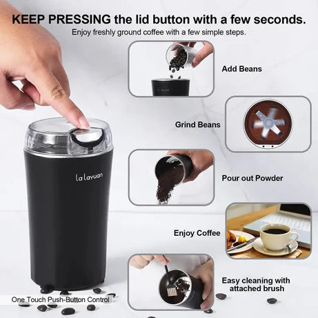 Portable Electric Stainless Steel Spice & Grain Grinder for Home
