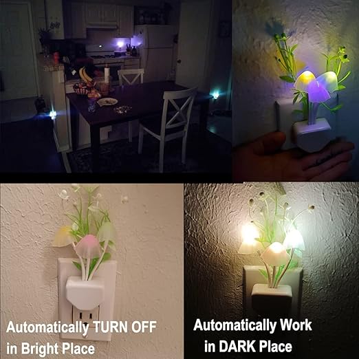 (Pack of 2) Cute Mushroom LED Night Light Dimming Sensor Wall Lamp For Home Decor