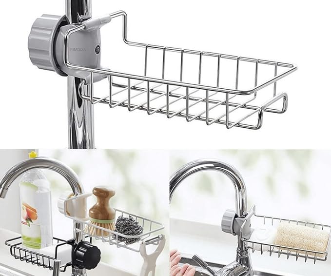 Stainless Steel Adjustable Faucet Sponge Holder Sink Organizer
