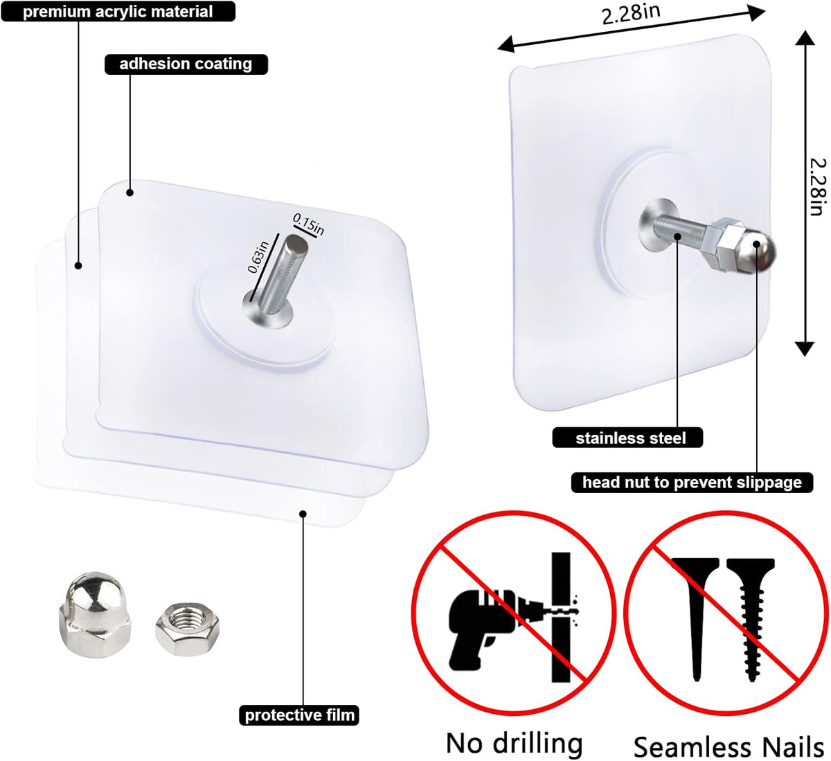 Strong Punch Free Self Adhesive Wall Screw Rod Hooks and Nail Mounting Hang Kit
