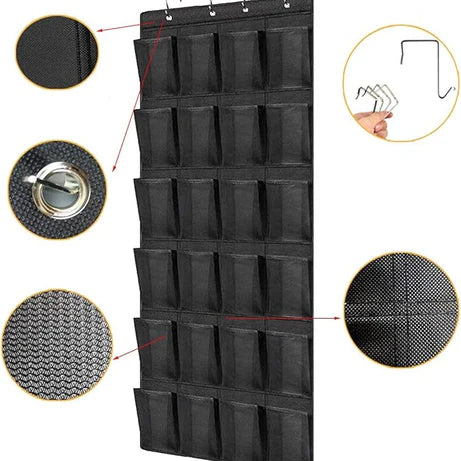 Over the Door Shoe Organizer with 24 Large Mesh Storage Pockets