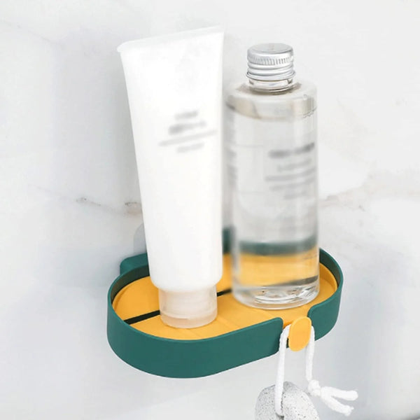 Wall-mounted double drain soap tray