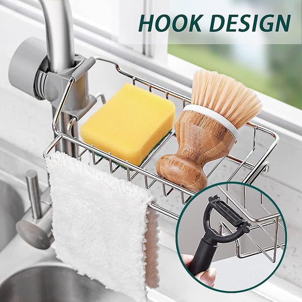Stainless Steel Adjustable Faucet Sponge Holder Sink Organizer