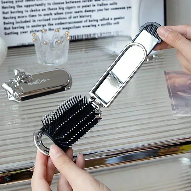 Folding Hair Brush with Mirror