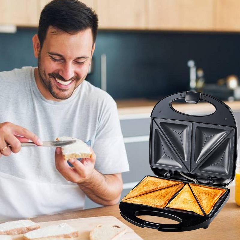 Electric Non-Stick Sandwich Maker with Indicator Lights & Handle