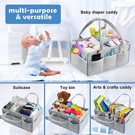 Baby Diaper Caddy Organizer Foldable Felt Storage Bag with Pockets