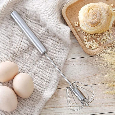 2 Pcs Semi Automatic Stainless Steel Hand Whisk Egg Beater Set