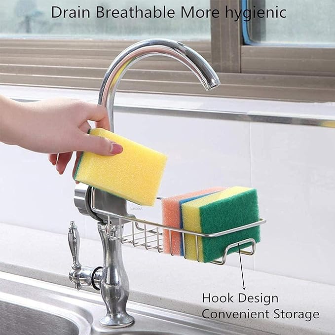 Stainless Steel Adjustable Faucet Sponge Holder Sink Organizer