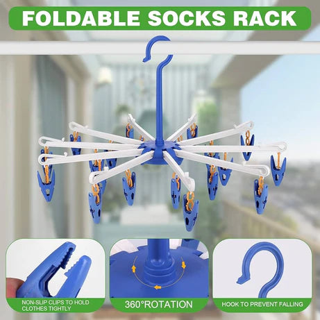 360° Foldable Sock Dryer Hanger for Travel, Towels & Baby Clothes