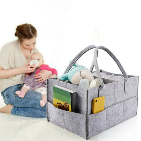 Baby Diaper Caddy Organizer Foldable Felt Storage Bag with Pockets