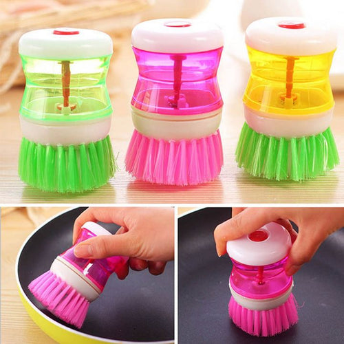 2 Pcs Kitchen Dishwasher Brush With Liquid Soap Dispenser