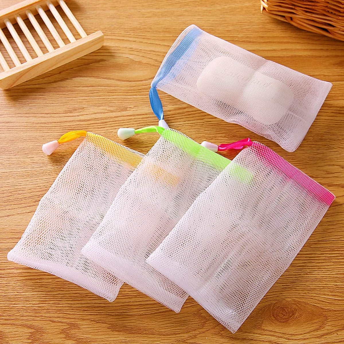 Pack of 3 Soap Net Mesh Pouches Exfoliating Soap Saver Bags