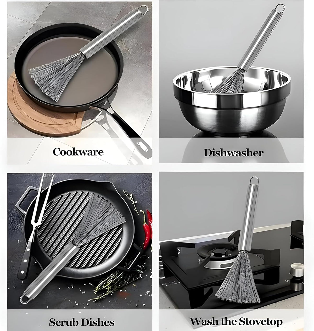 Pack of 2 Long Handle Stainless Steel Pot Cleaning Brushes