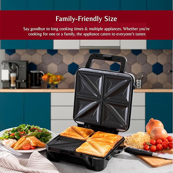 Electric Non-Stick Sandwich Maker with Indicator Lights & Handle