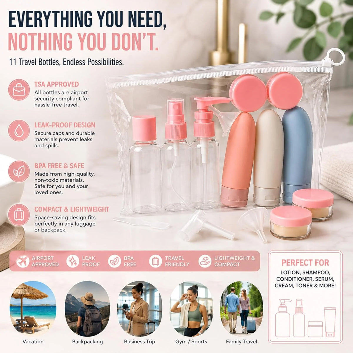 11 Pcs Travel Cosmetic Bottle Set