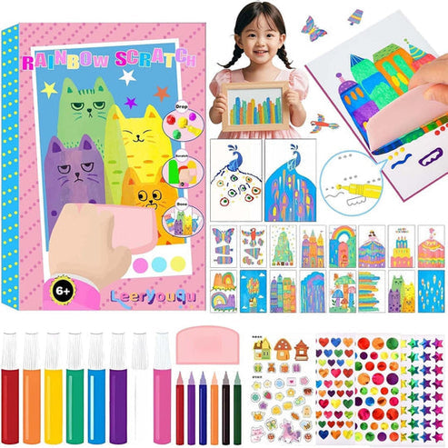 DIY Rainbow Scratch Art Card Kit for Kids – Magic Scratch Painting Set | Creative Drawing & Craft Activity