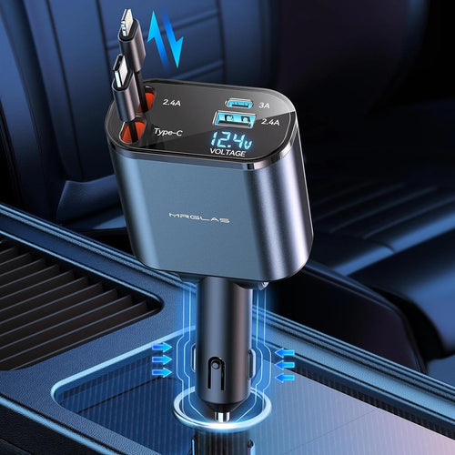 4-in-1 Retractable 120W Super Fast Car Phone Charger Adapter