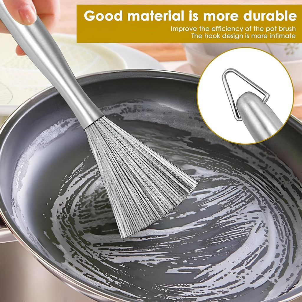 Pack of 2 Long Handle Stainless Steel Pot Cleaning Brushes