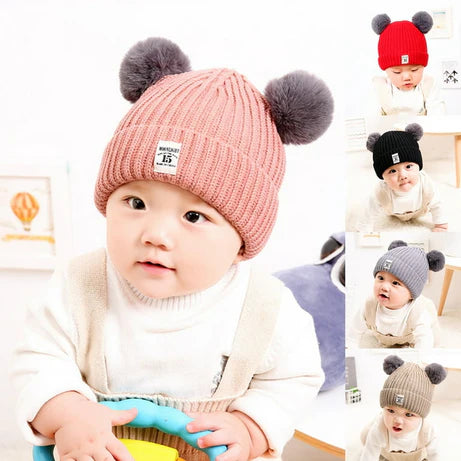 Baby Woolen Pom Pom Beanie Hat & Muffler Winter Set for Boys & Girls