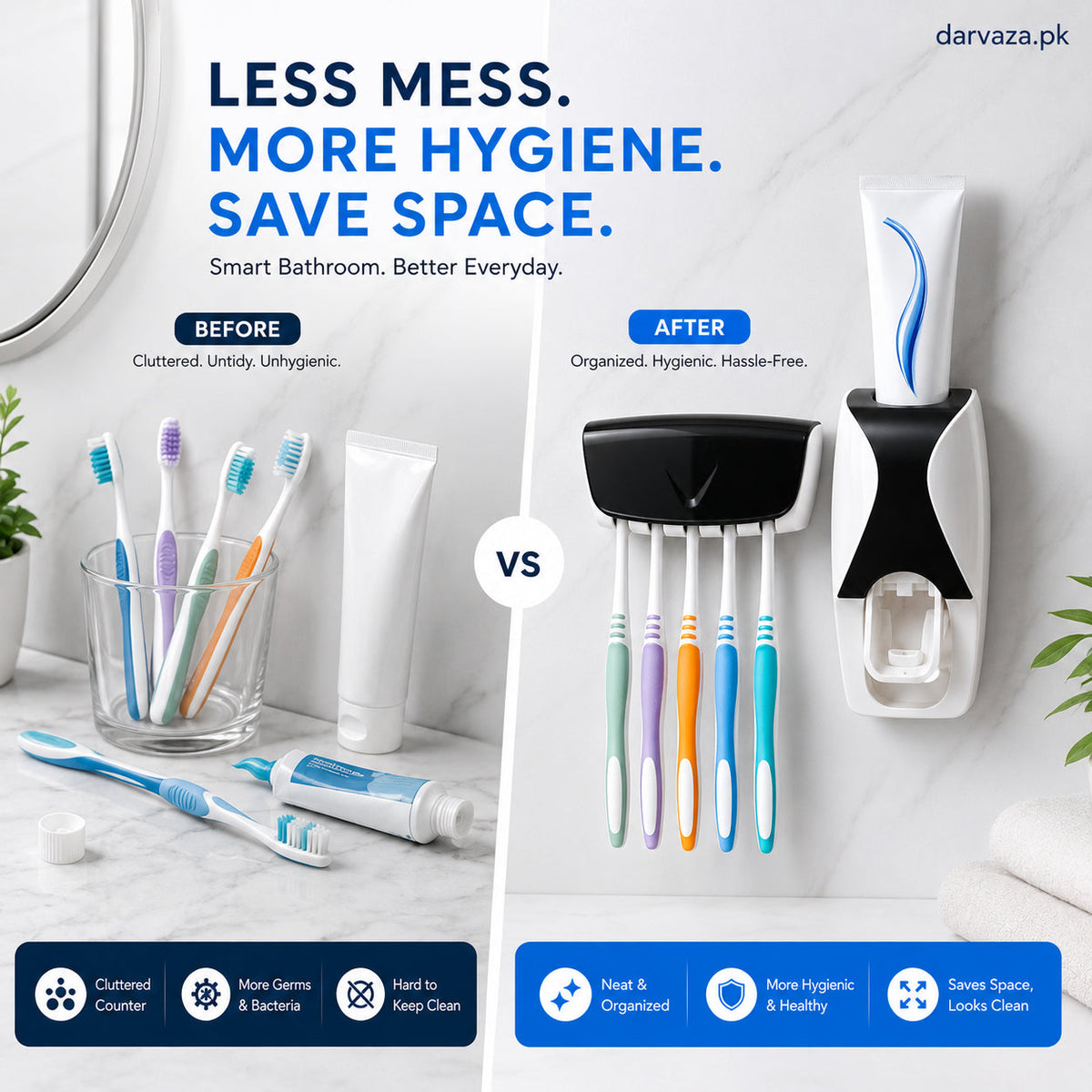 Automatic Toothpaste Dispenser Squeezer Hands Free Set and 5 Toothbrush Holder
