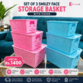 Set of 3 Smiley Face Storage Basket With Cover