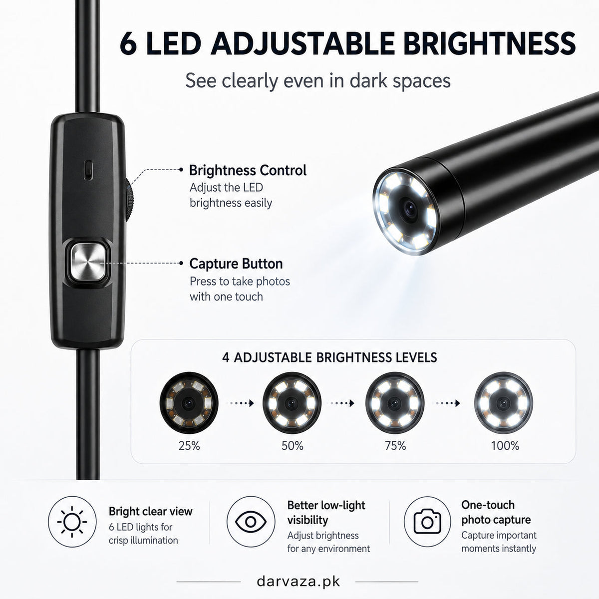 Waterproof Endoscope Camera for Inspection With 6 LED and Soft Cable