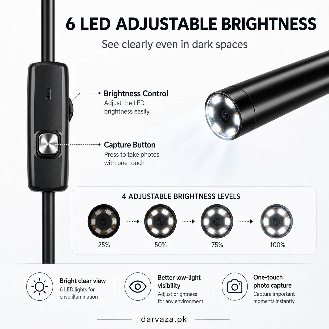 Waterproof Endoscope Camera for Inspection With 6 LED and Soft Cable