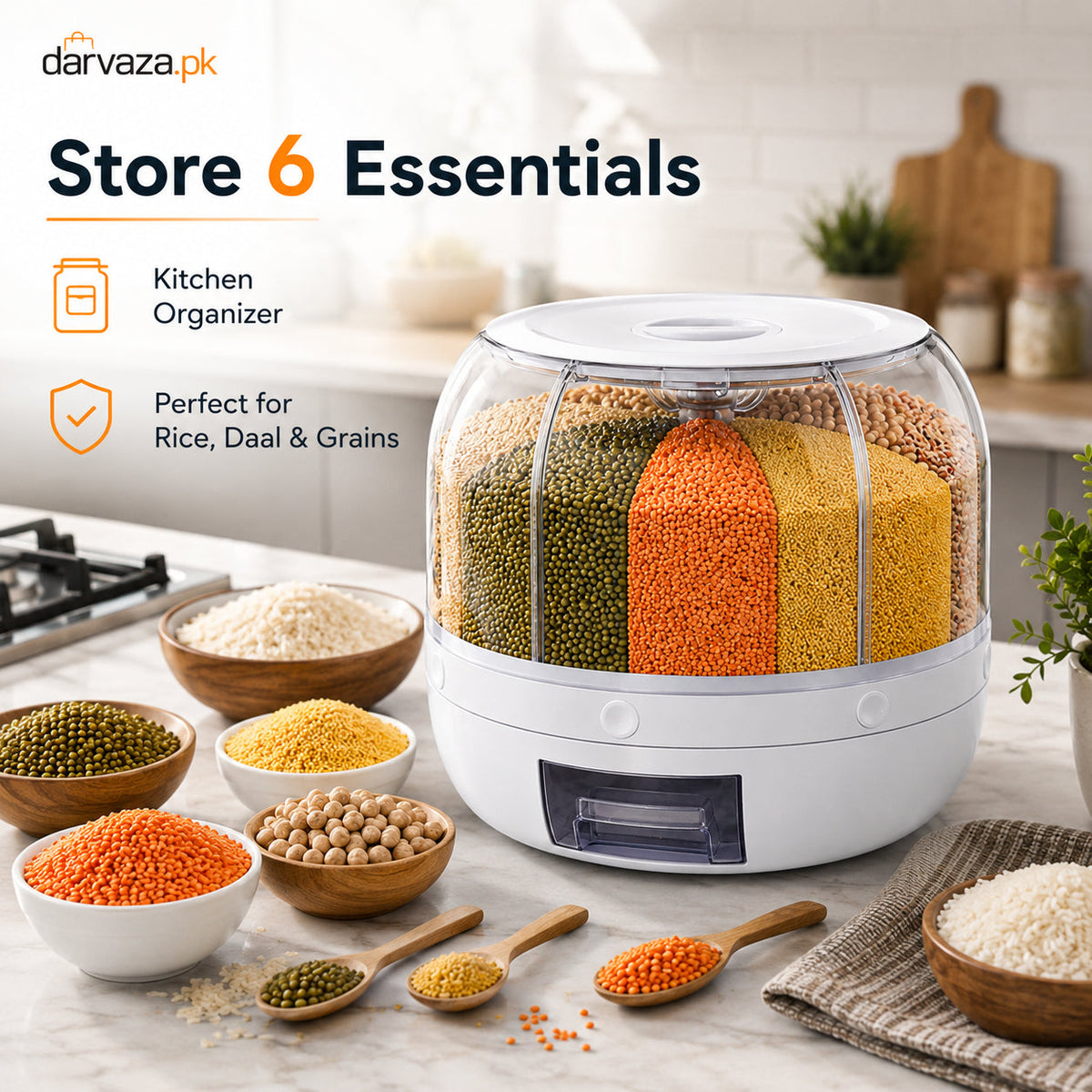 6 Grid Rotating Airtight Grain and Rice Container